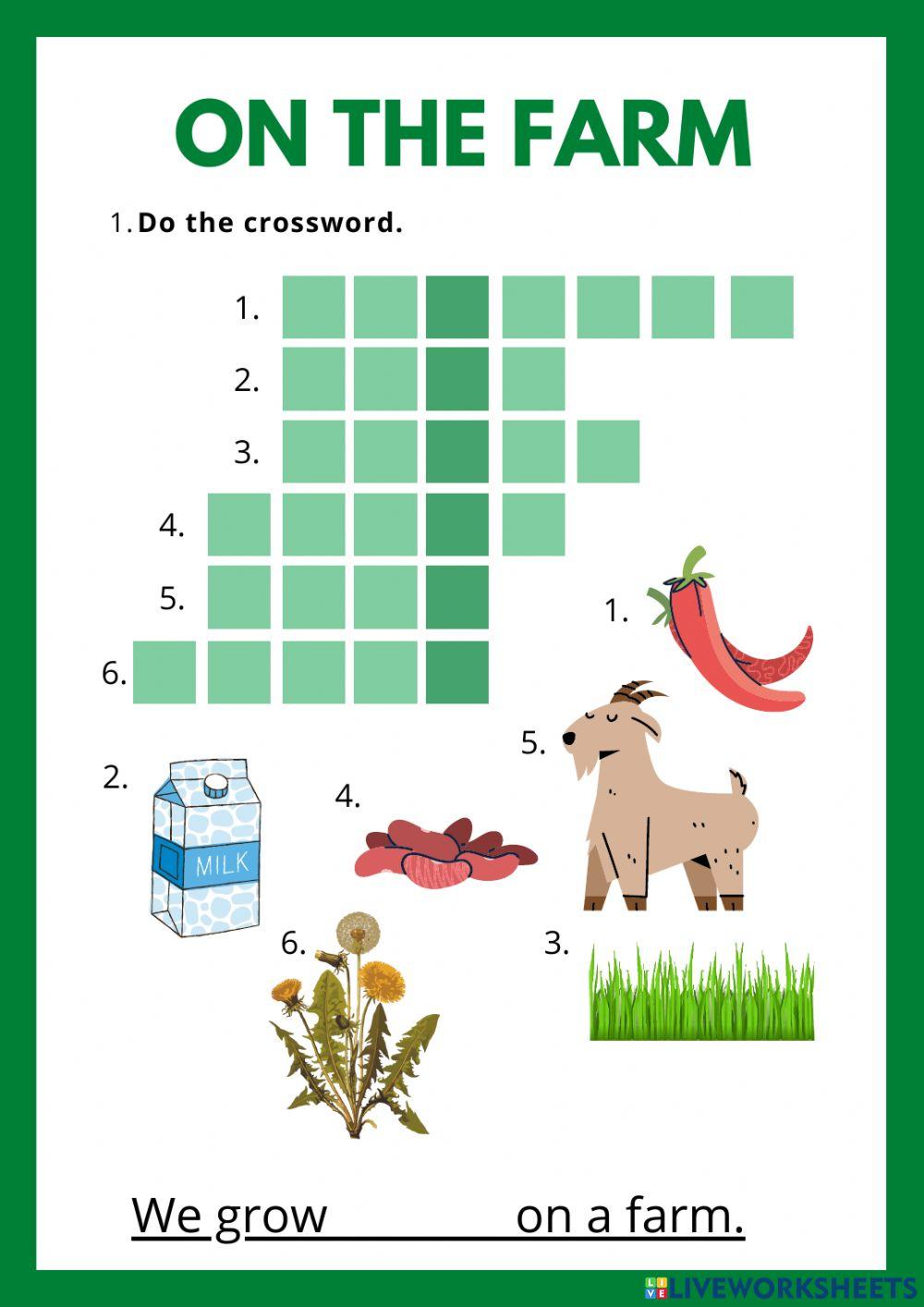 On the farm crossword   plurals worksheet Live Worksheets