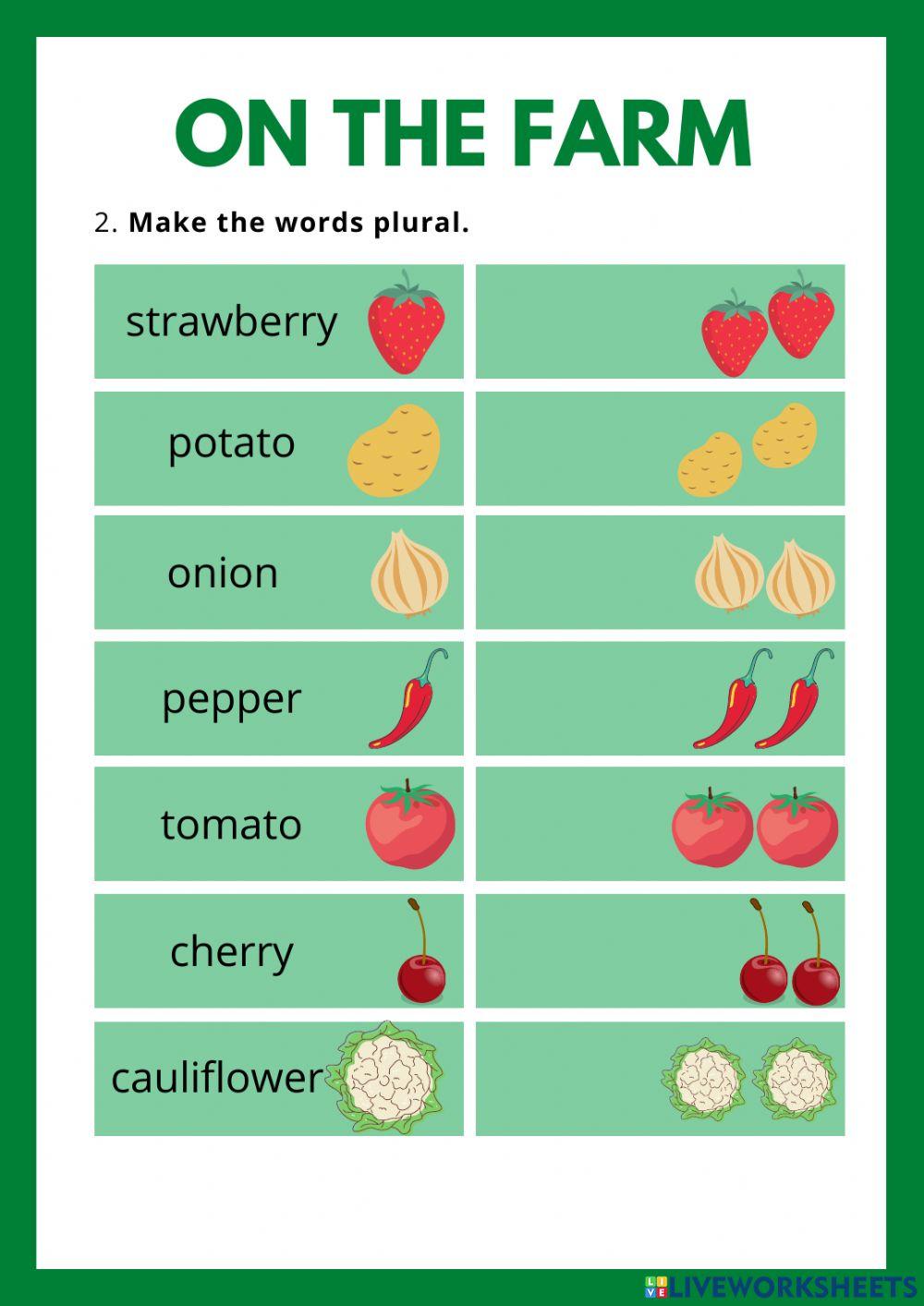 On the farm crossword   plurals worksheet Live Worksheets