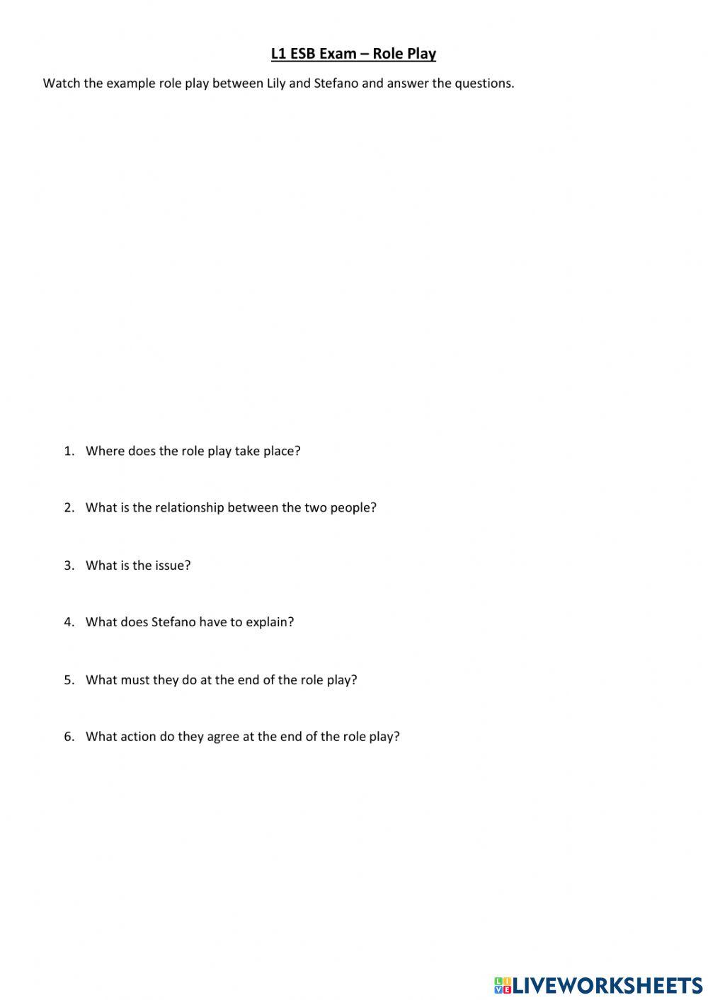 L1 ESB Exam Role Play Example