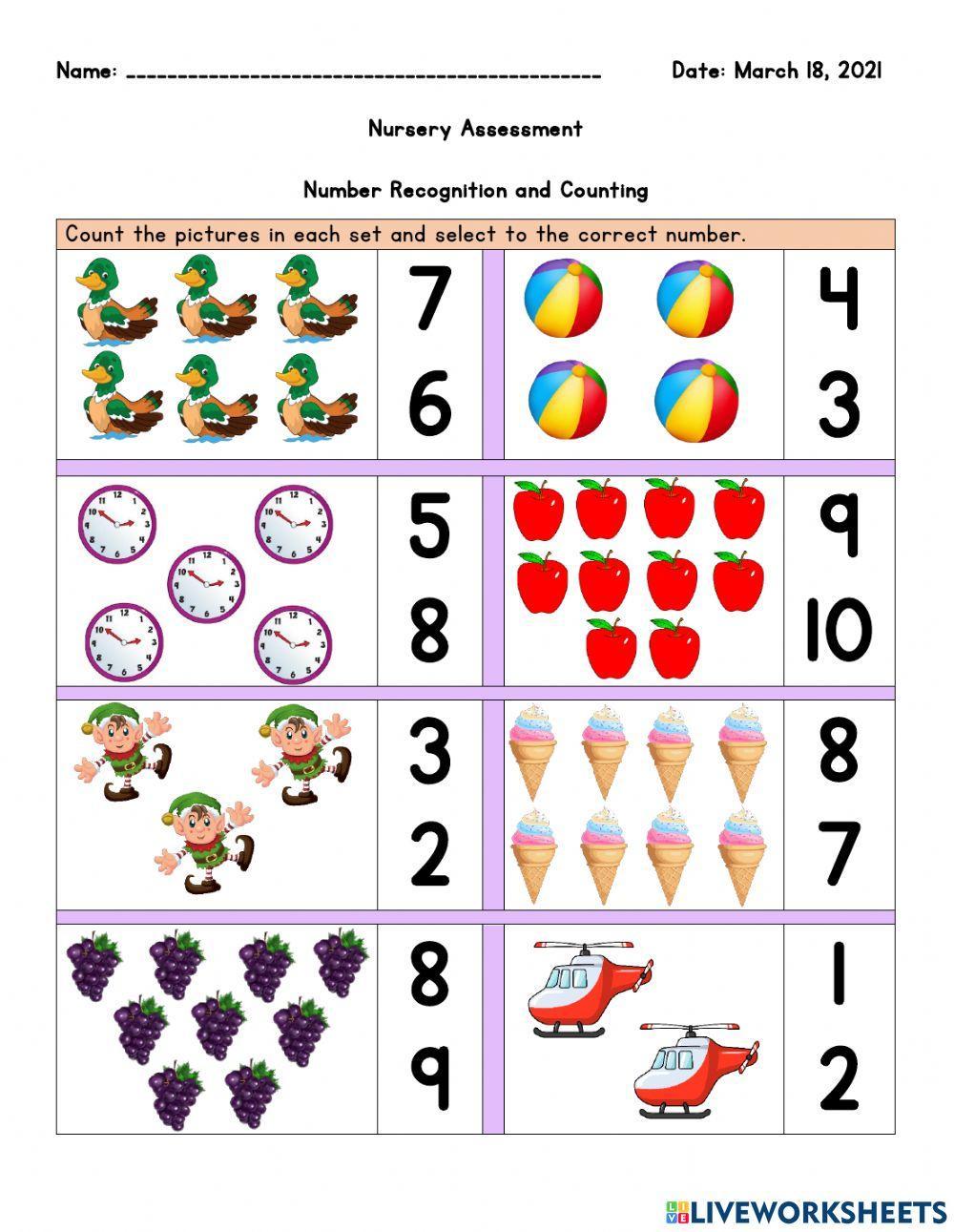 Nursery Assessment- Numbers and Counting