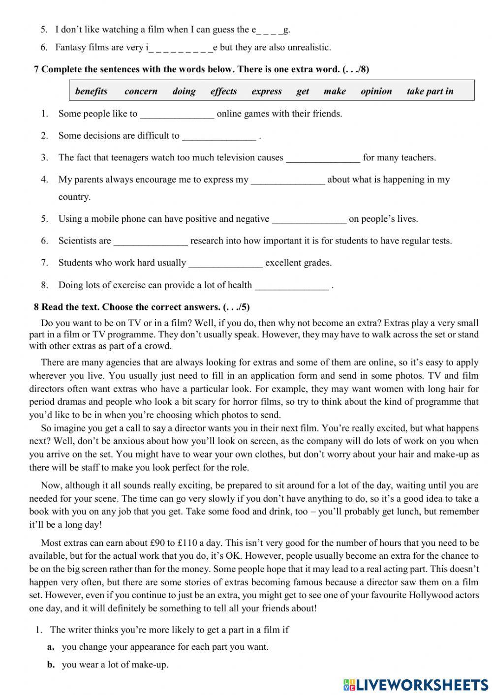 Progress Test Unit 3-2 (pre-inter.)