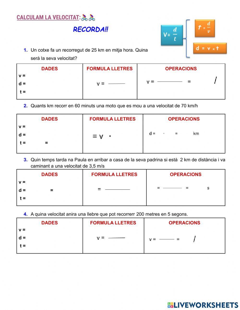 Parametres del moviment i calcul de velocitats