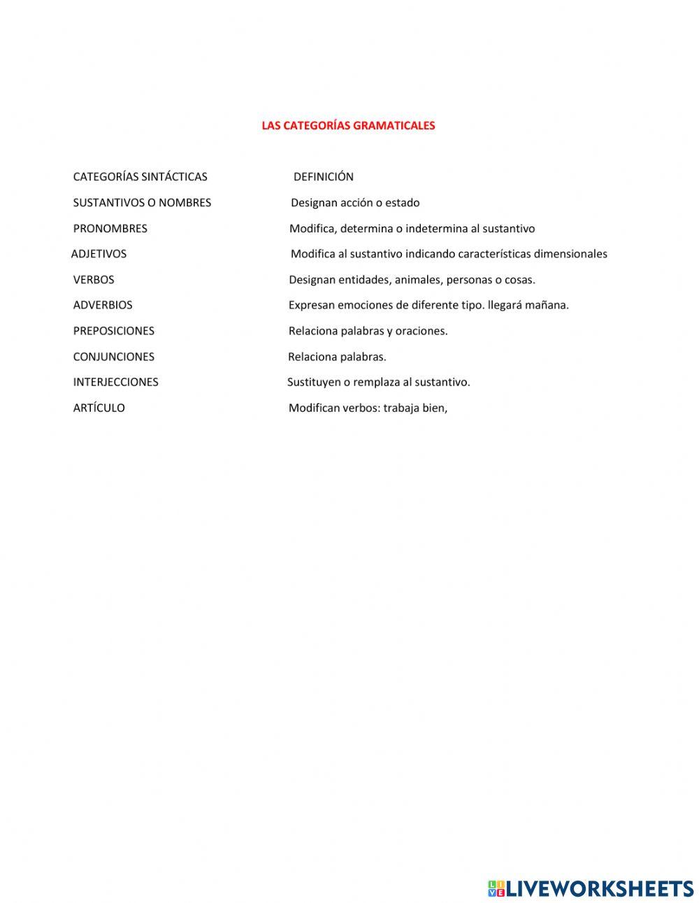 Categorías gramaticales