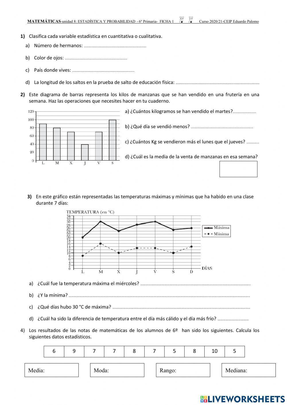 Estadística y probabilidad 6º de primaria.
