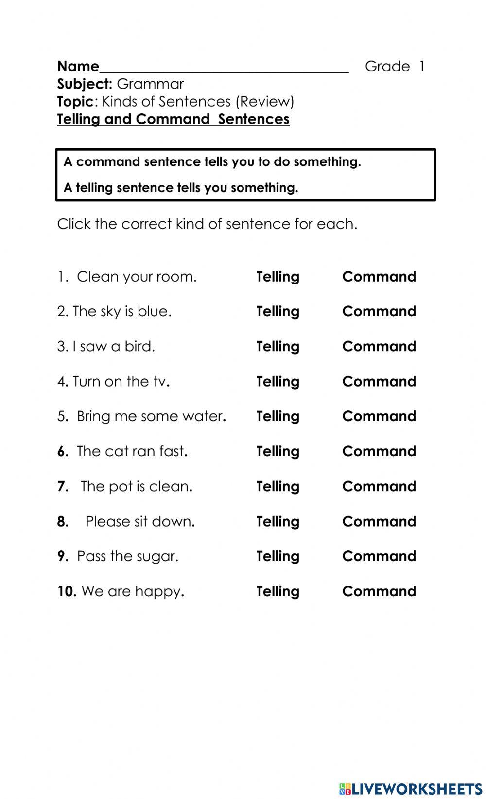 TELLING AND COMMAND SENTENCE 6487803 | cblack1 | Live