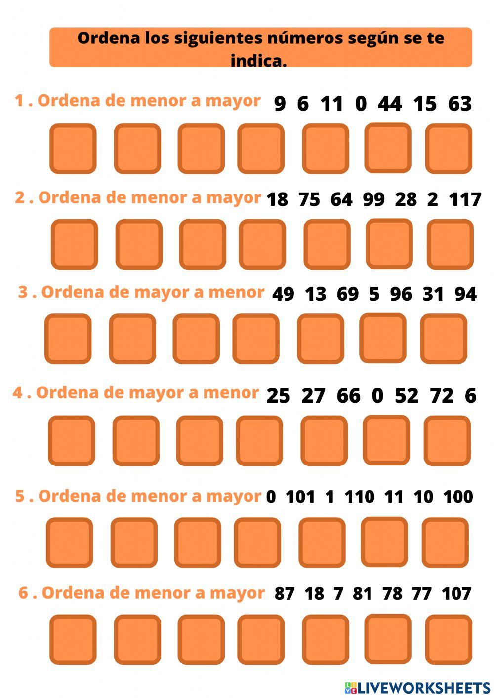 Ordenación numérica Ordenación numérica