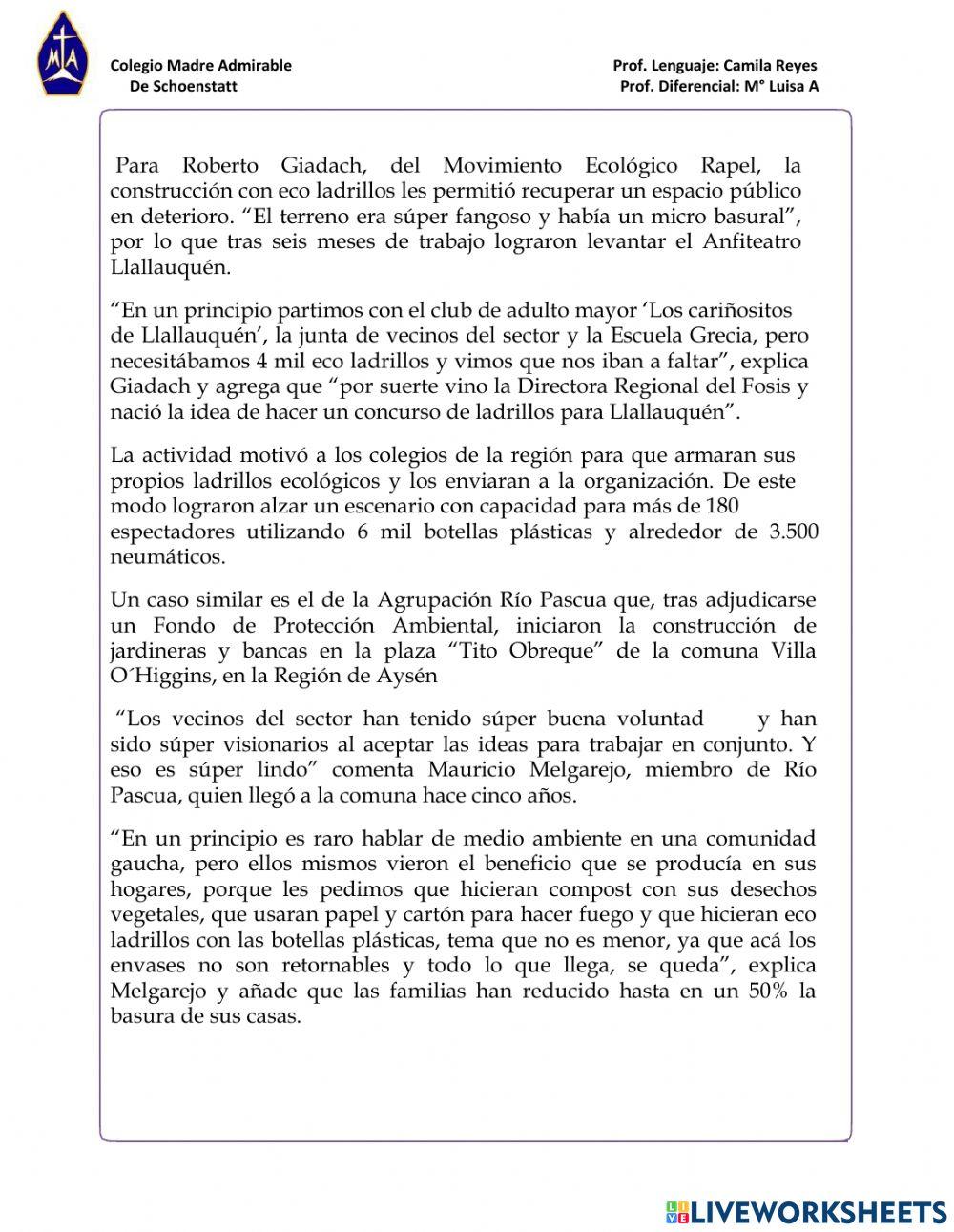 Evaluación Diagnóstica 8° lenguaje