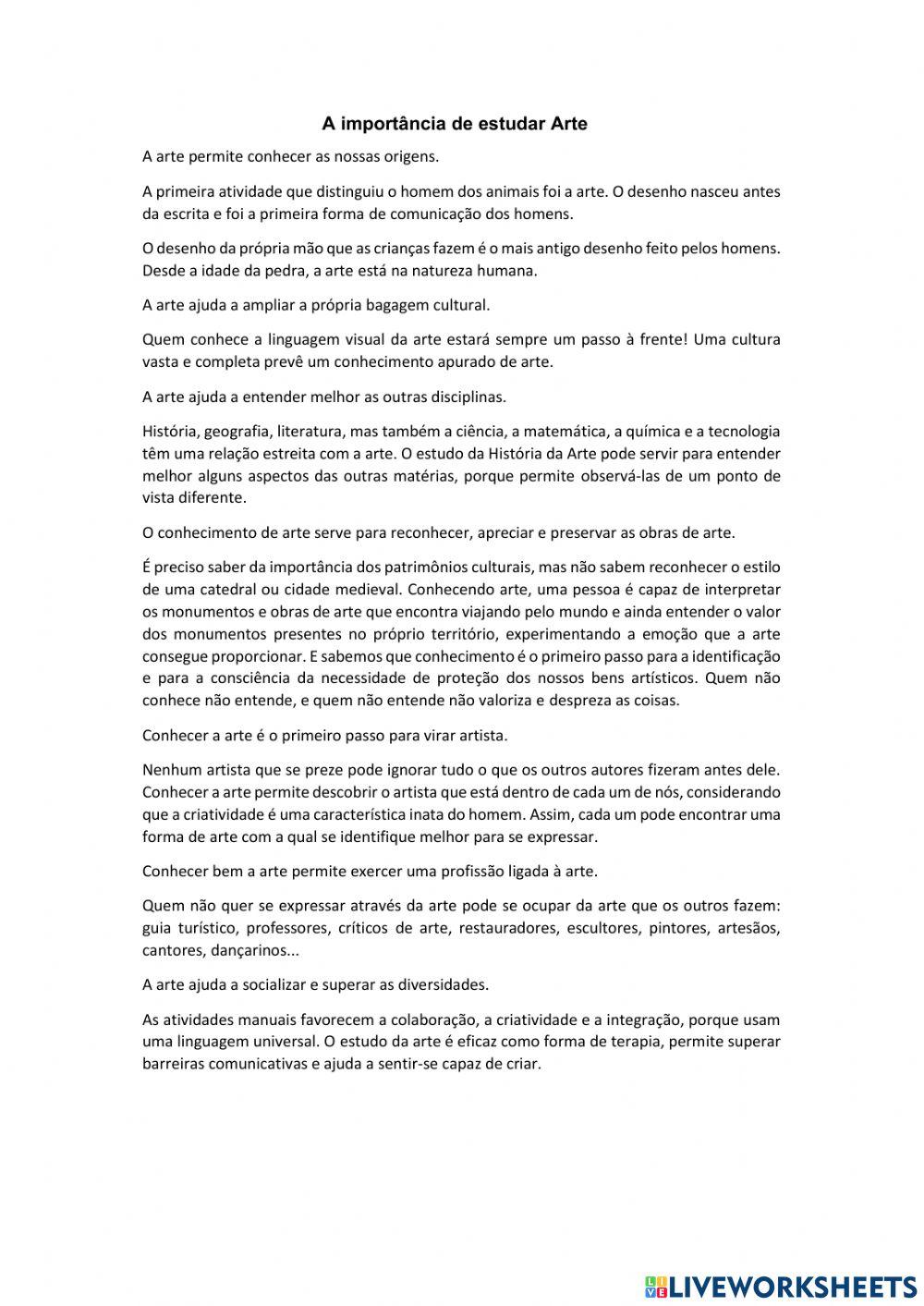 A importância de estudar Arte