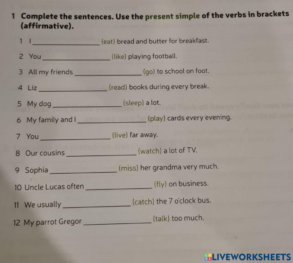 Present Simple - affirmative form online exercise for | Live Worksheets