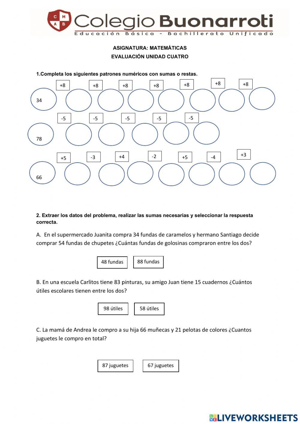 Evaluación unidad 4 matemática