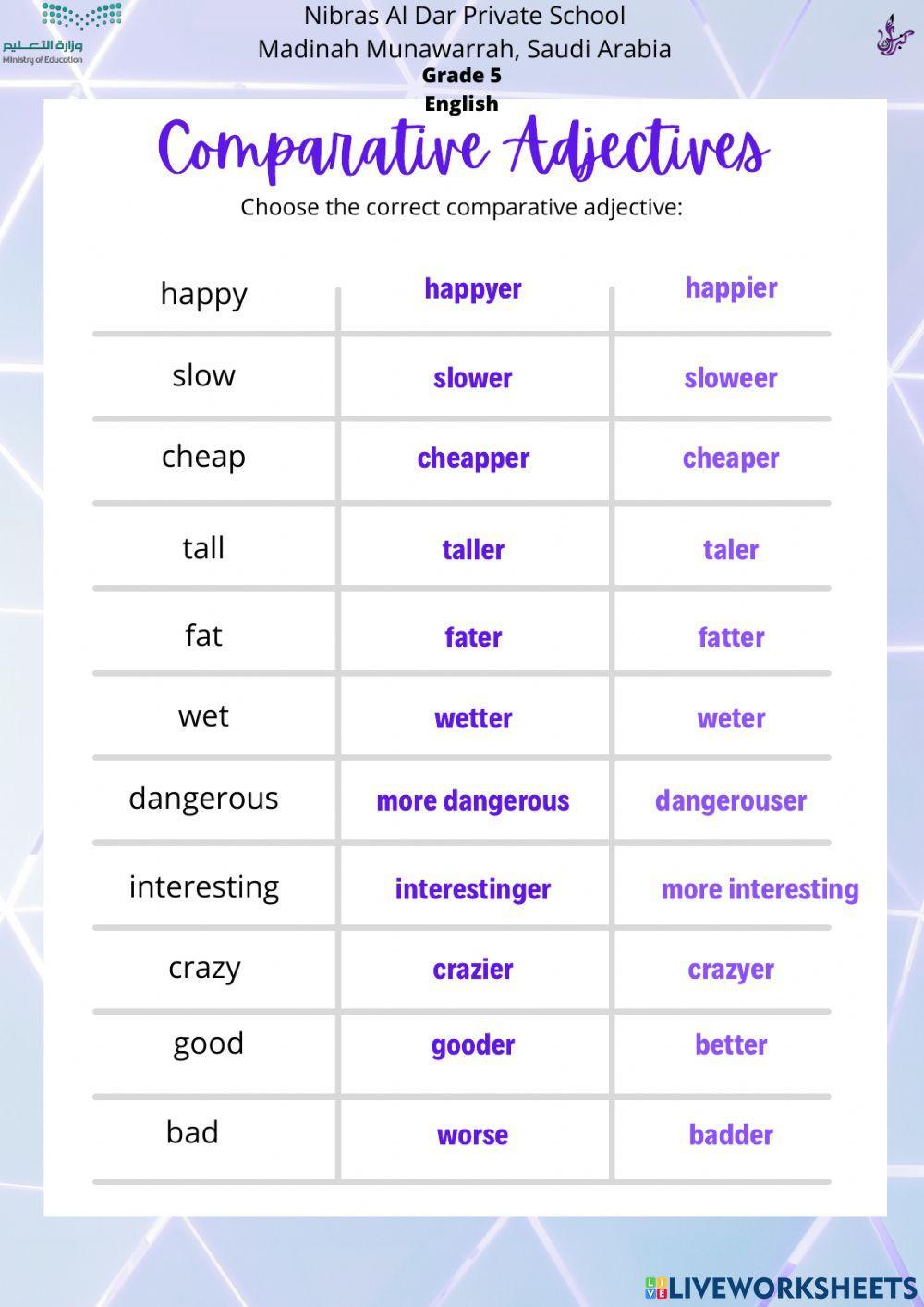 COmparative adjectives choose