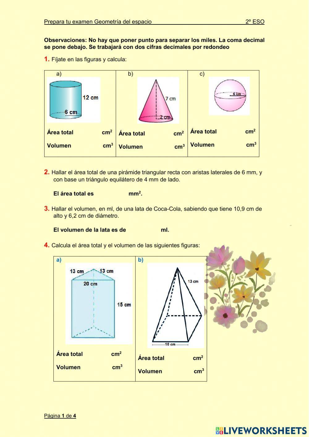Volumen y áreas de cuerpos geométricos