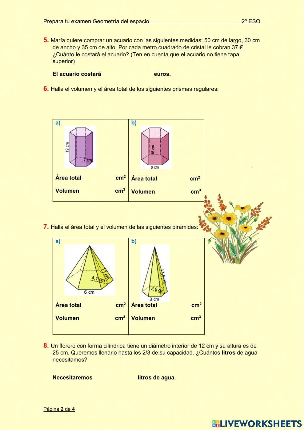 Volumen y áreas de cuerpos geométricos