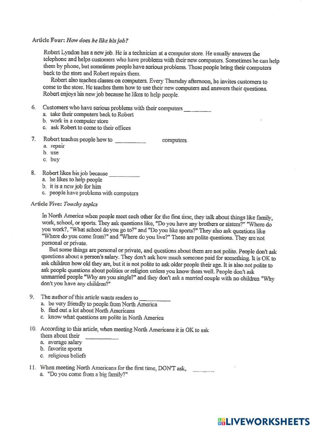 Interchange Series Written Placement Test