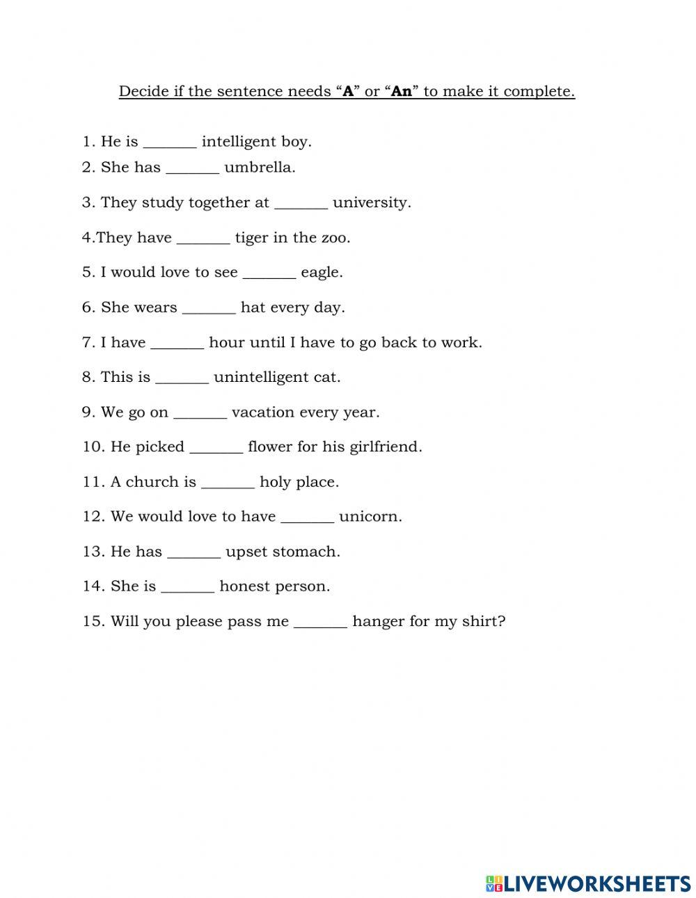 A, An, Singular and Plural