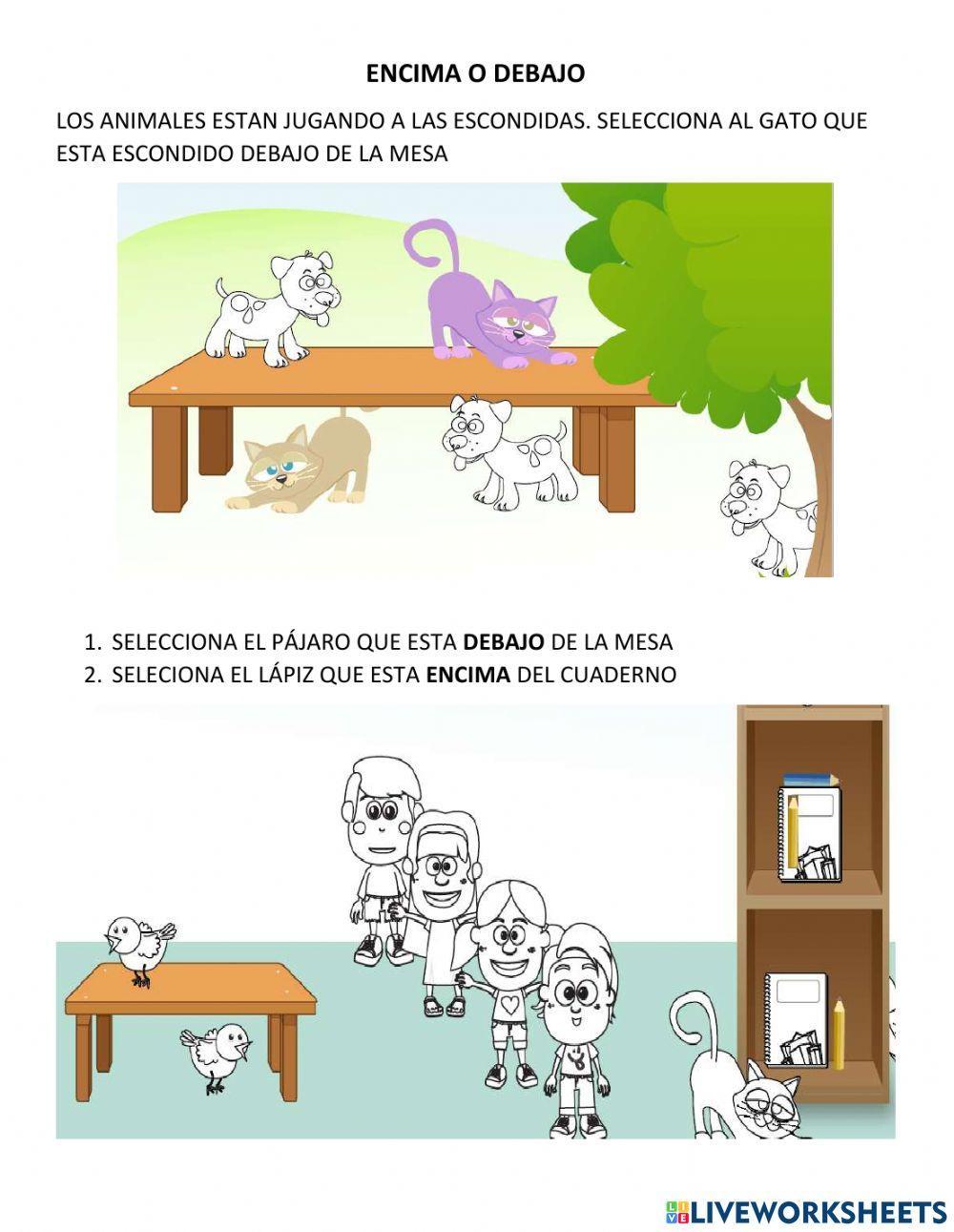 Adentro, afuera, encima, debajo