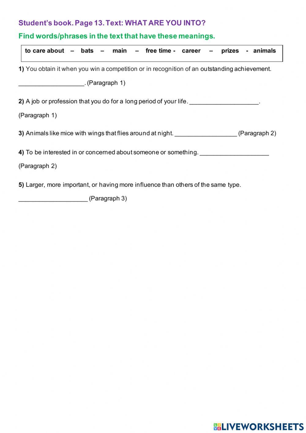 Find the phrases in the text that have these meanings