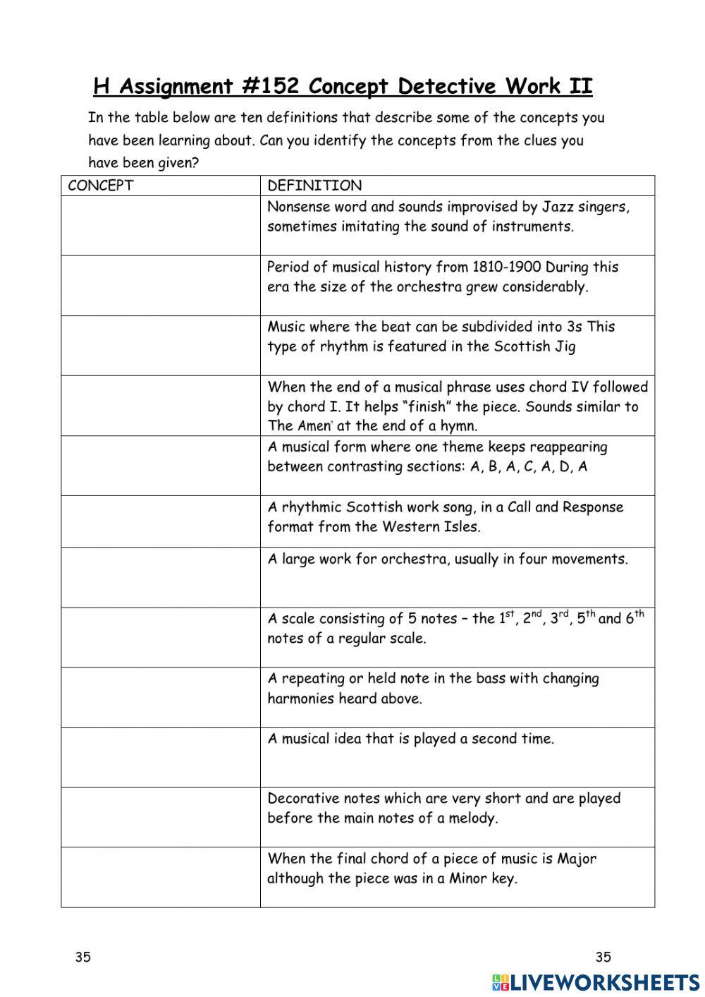 H Concept Detective Work II