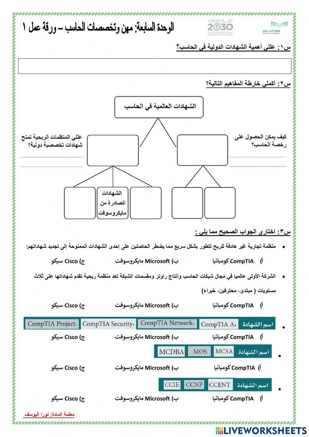 الشهادات العالمية في الحاسب