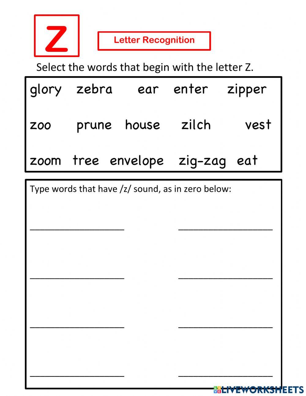 Letter Z recognition - Select and Write