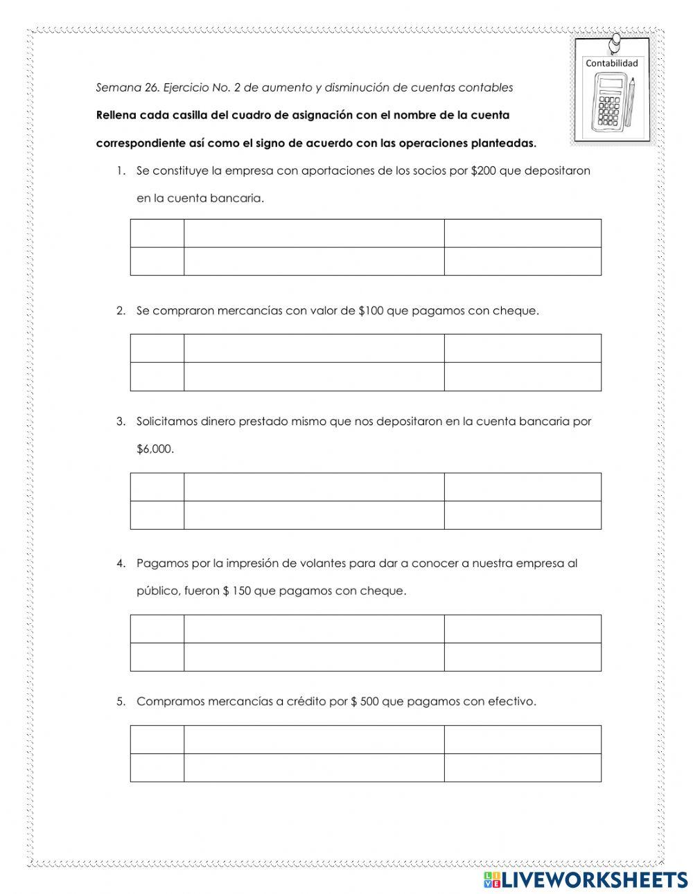 Ejercicio de cuentas contables