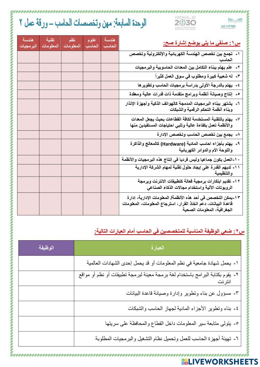 مهن وتخصصات الحاسب