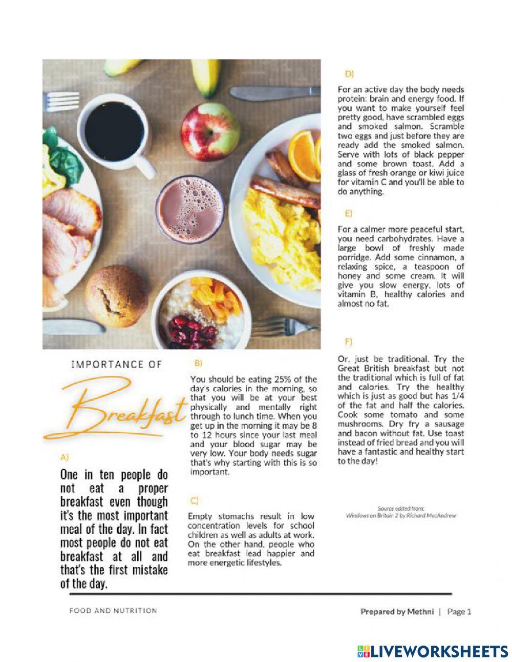 Importance of a healthy breakfast