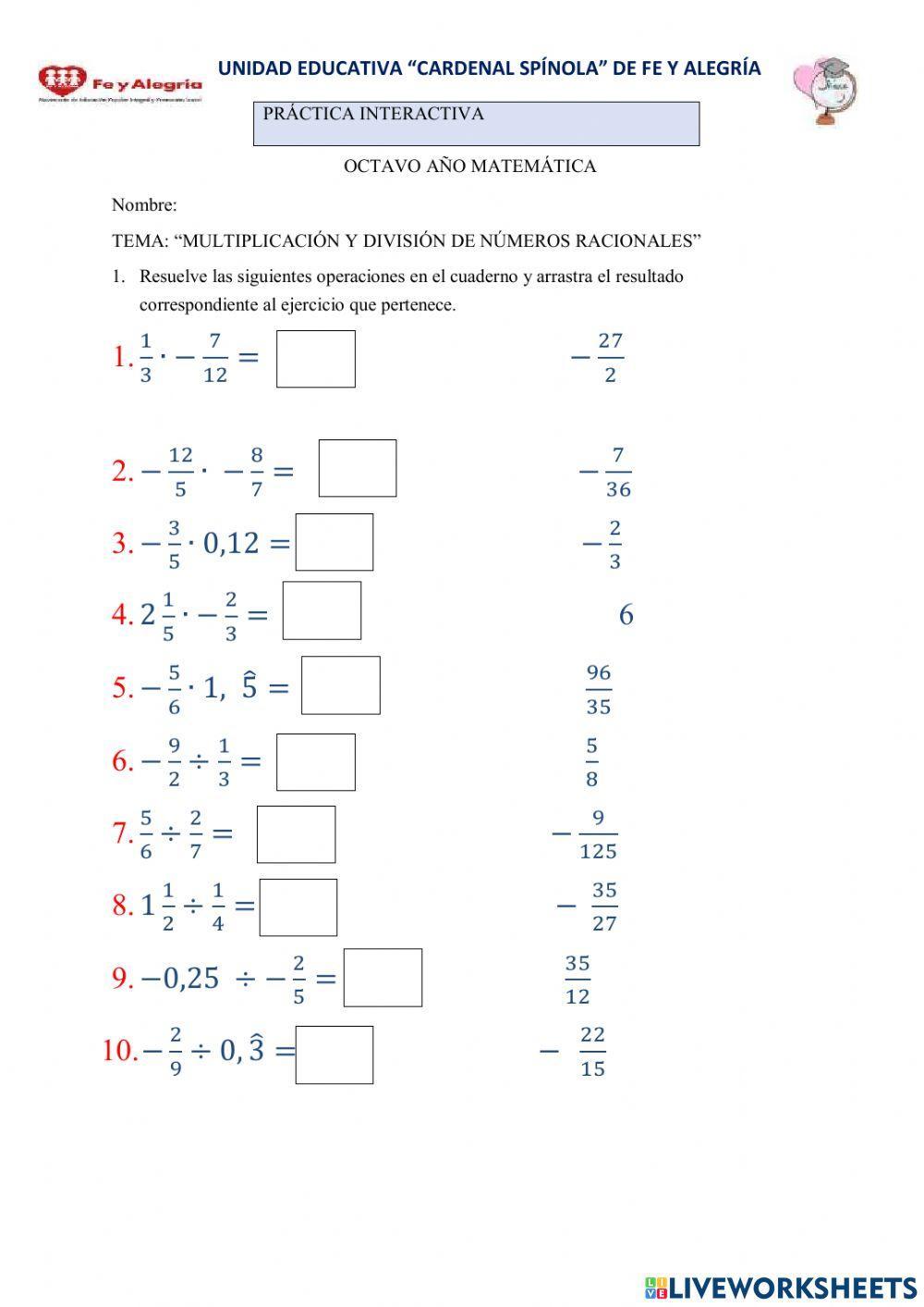 Multiplicación y división con números racionales
