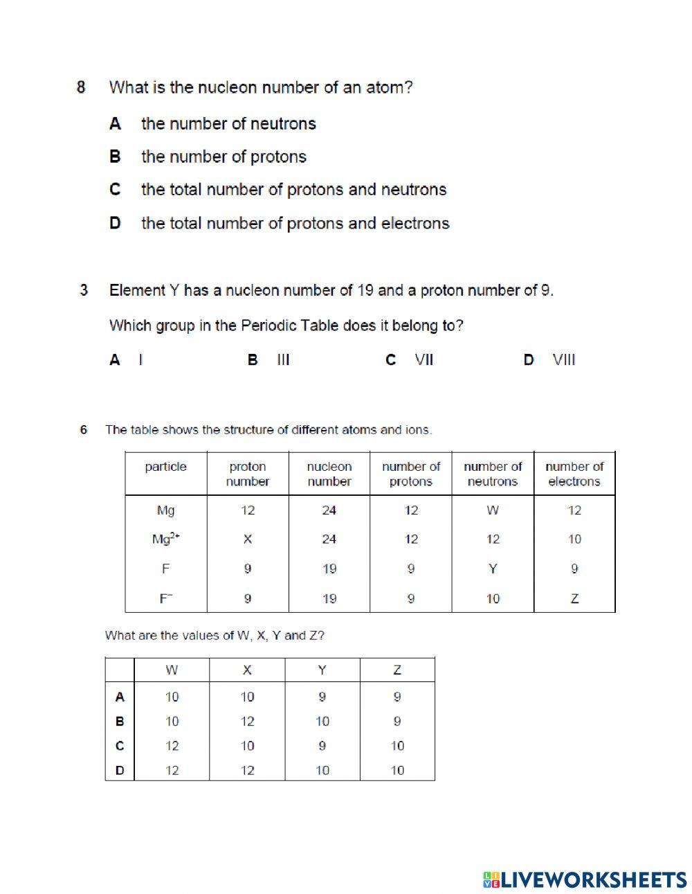 Atomic structure IGCSE past year