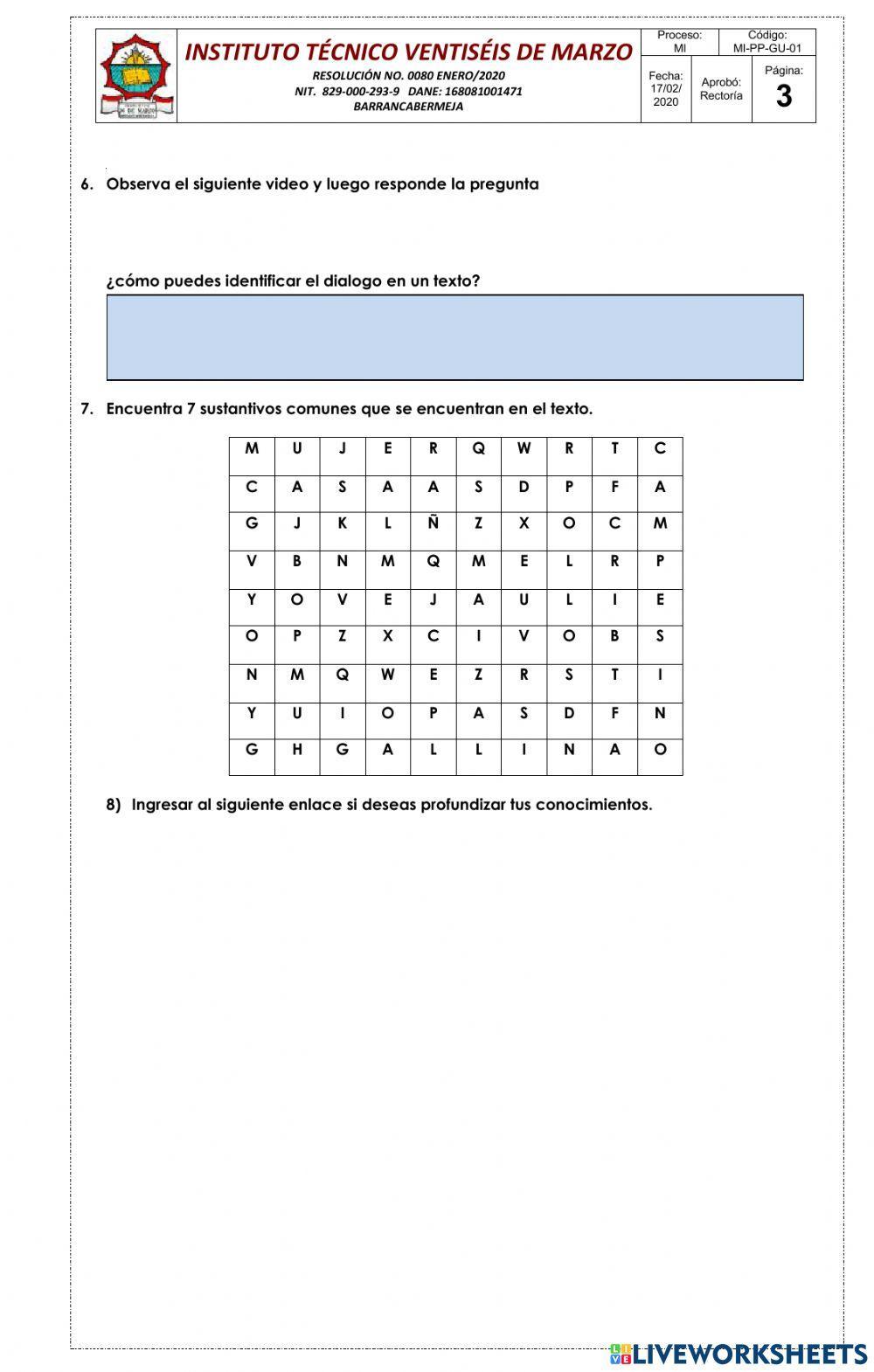 Lenguaje  grado quinto