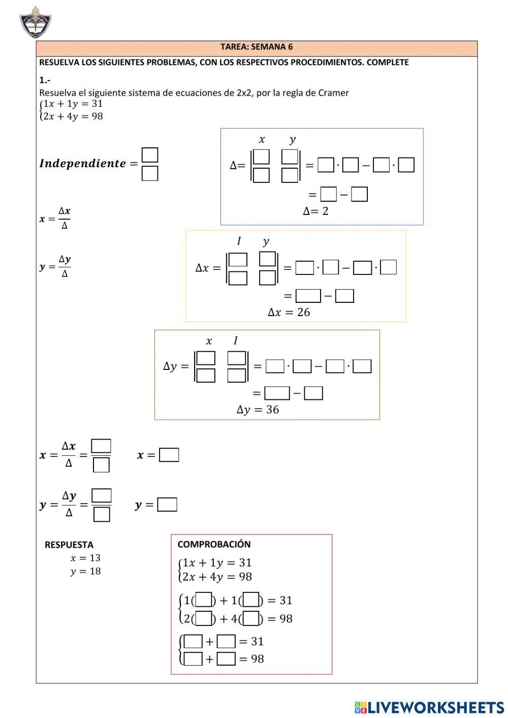 Regla de Cramer - Ejercicios