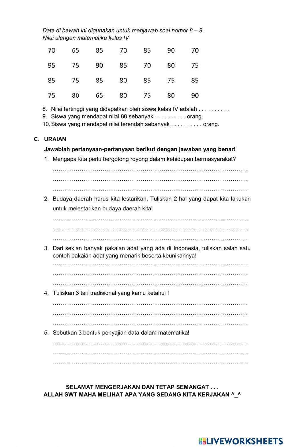 Penilaian Tengan Semester (PTS) Tema 7 Sesi 2