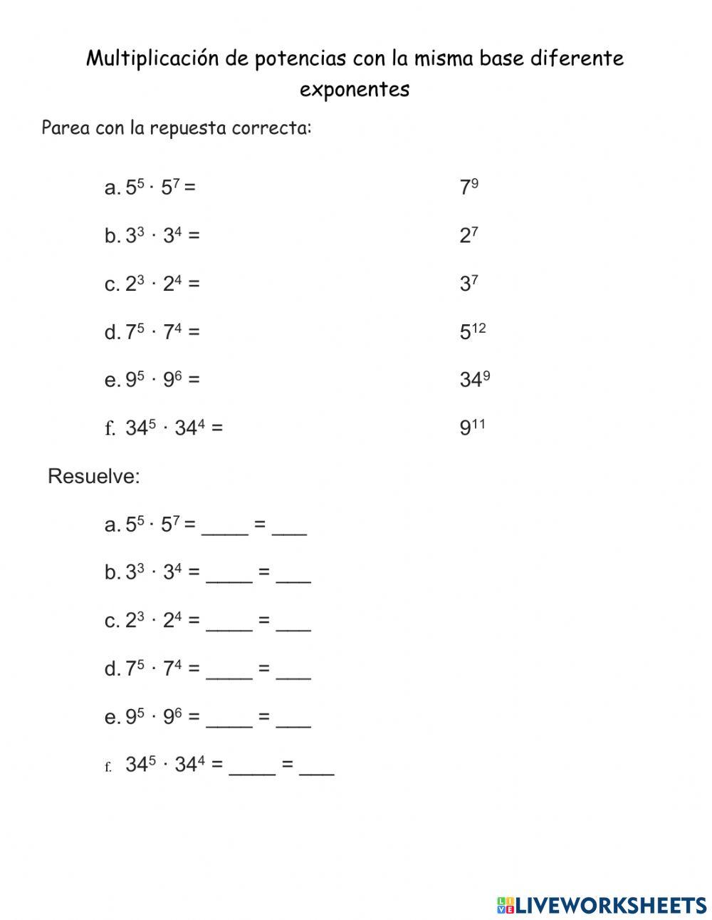 Multiplicacion de potencia misma base distinto exponente
