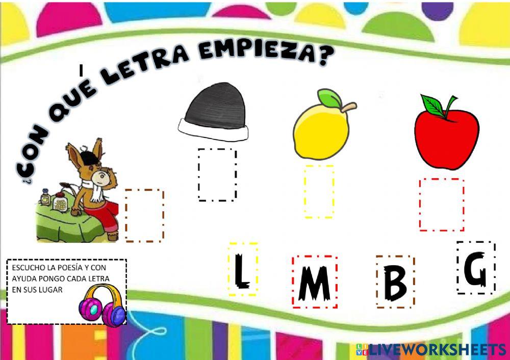 ¿con qué letra empiezan estas palabras?