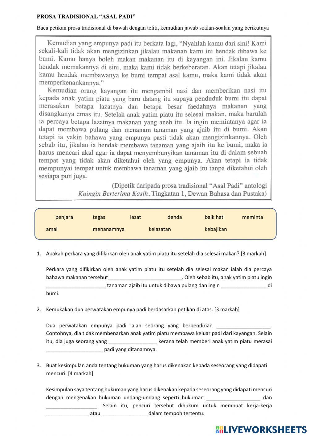 Latihan asal padi worksheet Live Worksheets