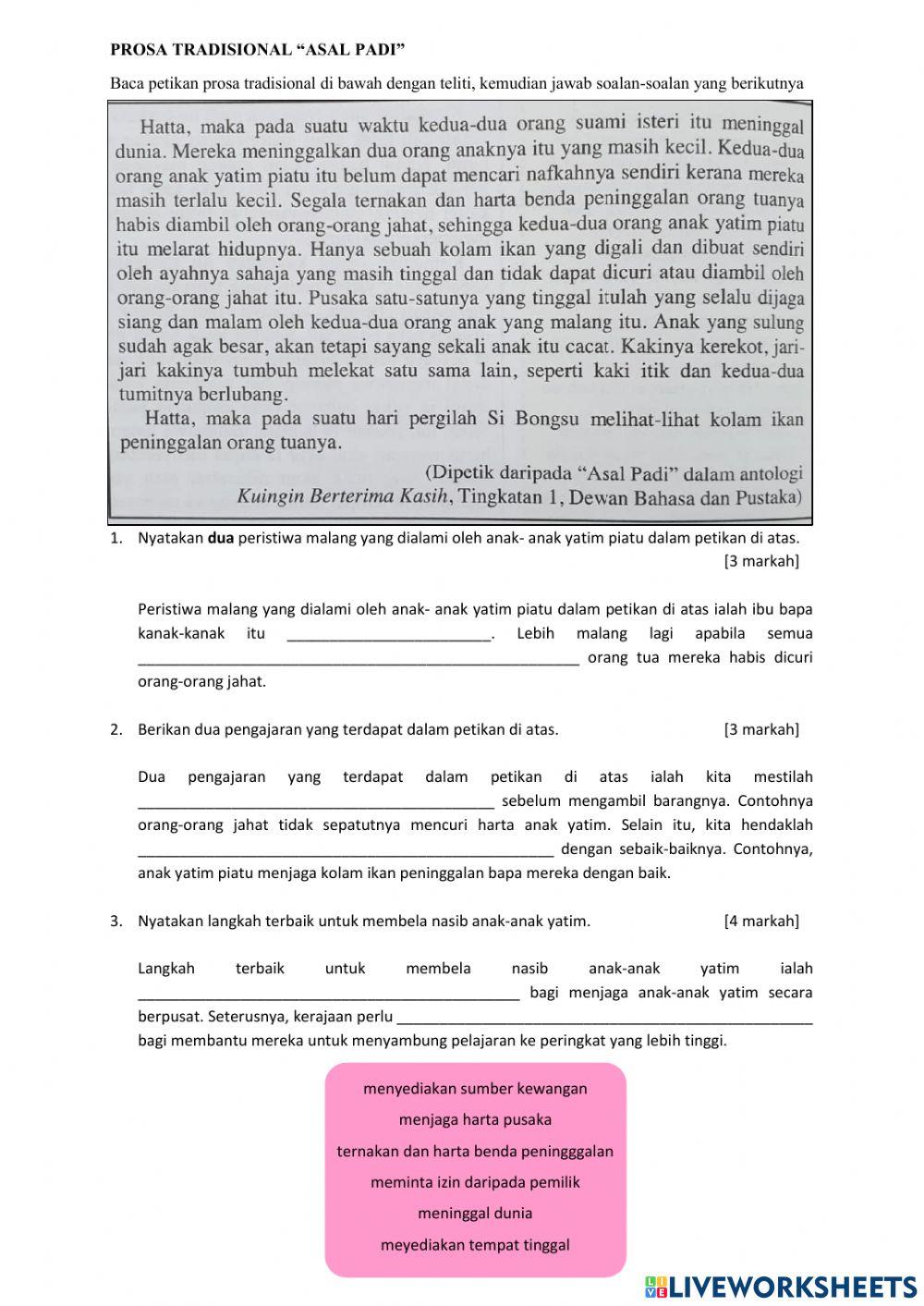 Latihan asal padi interactive worksheet  Live Worksheets