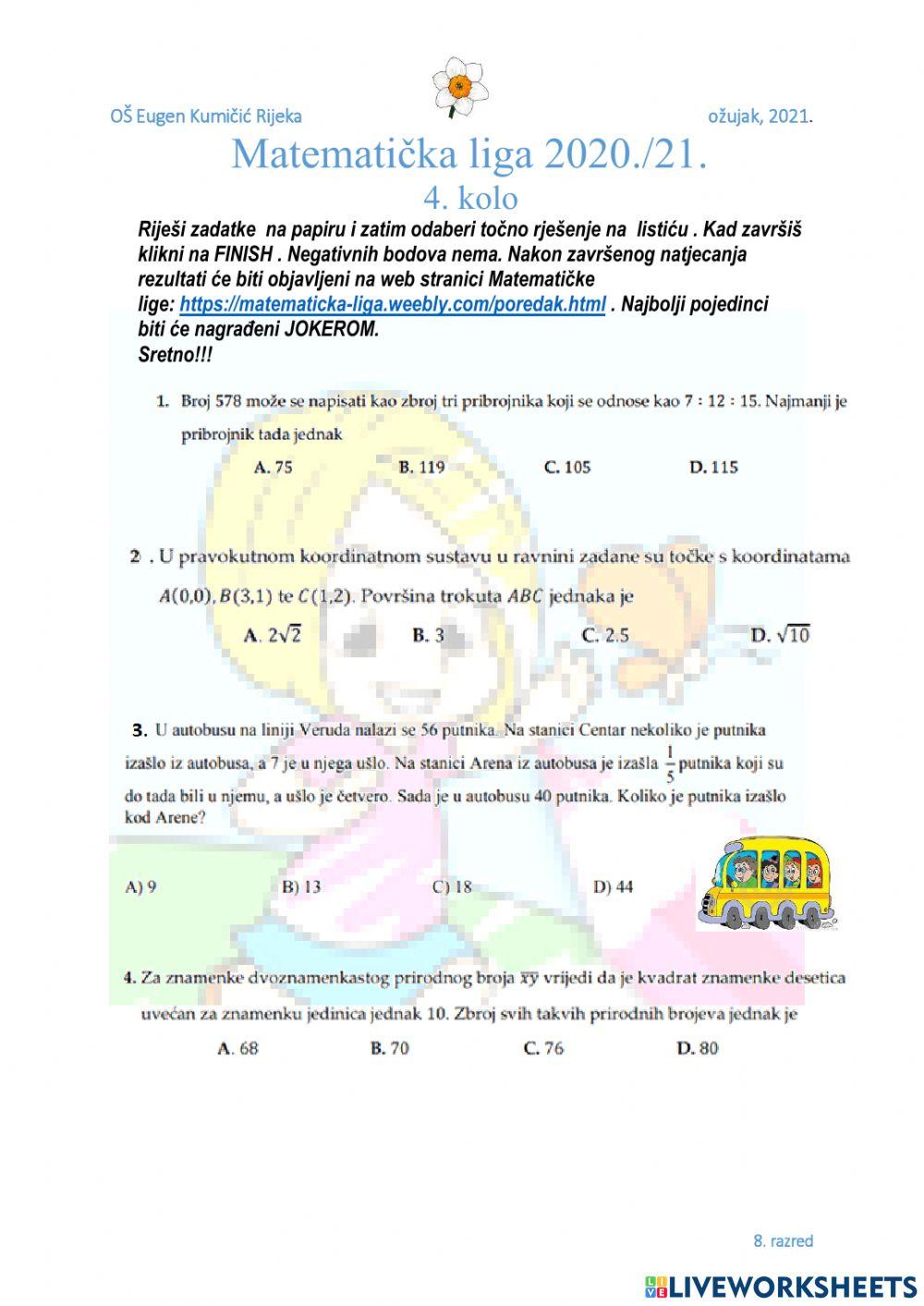 Zadaci za Matematičku ligu 8