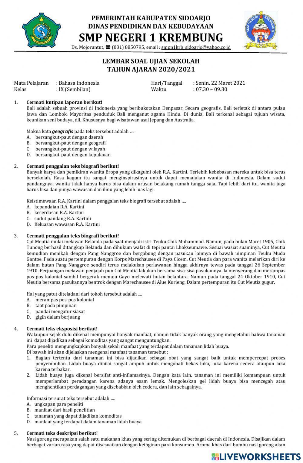 Ujian Sekolah Bahasa Indonesia