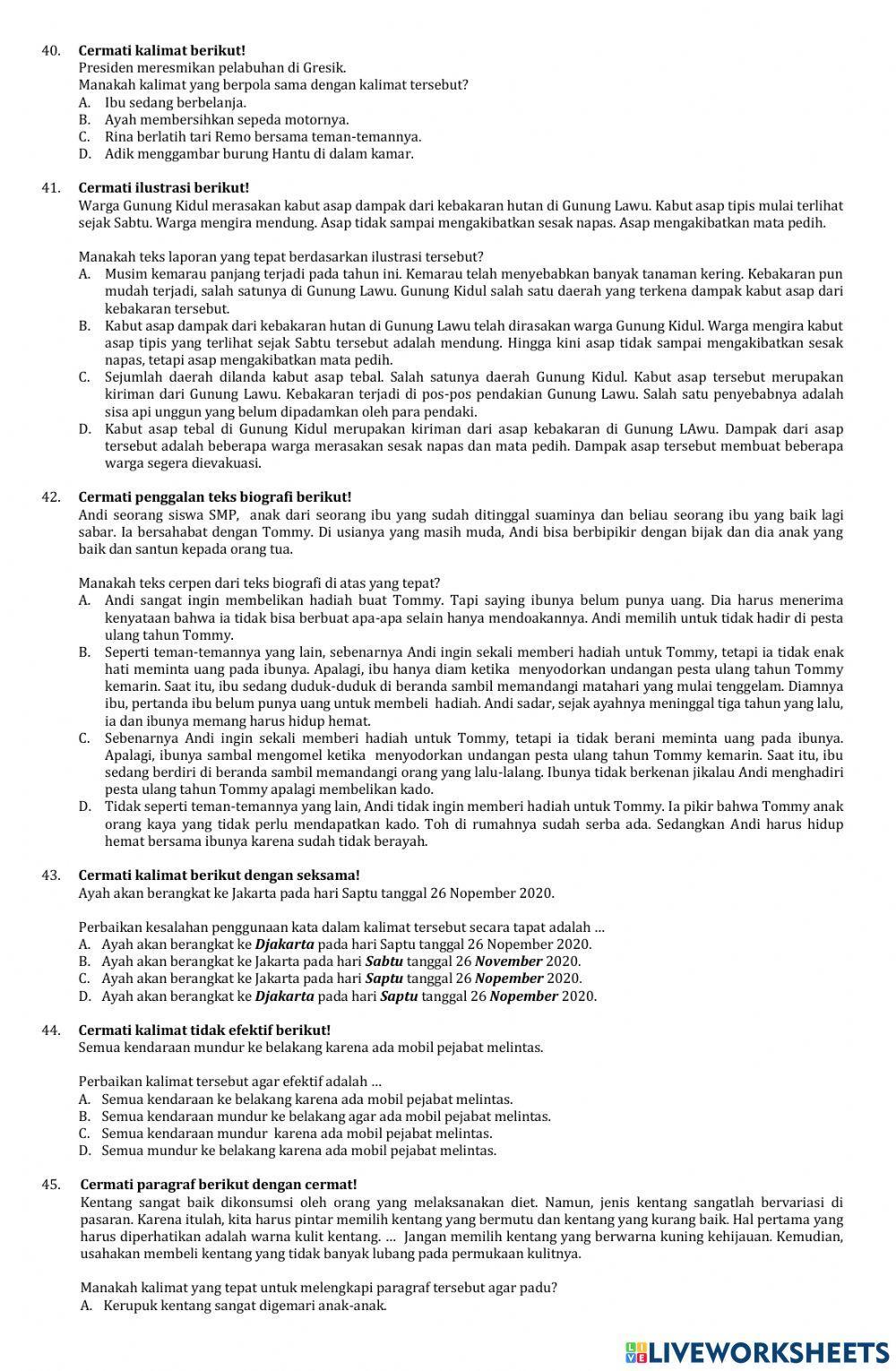 Ujian Sekolah Bahasa Indonesia