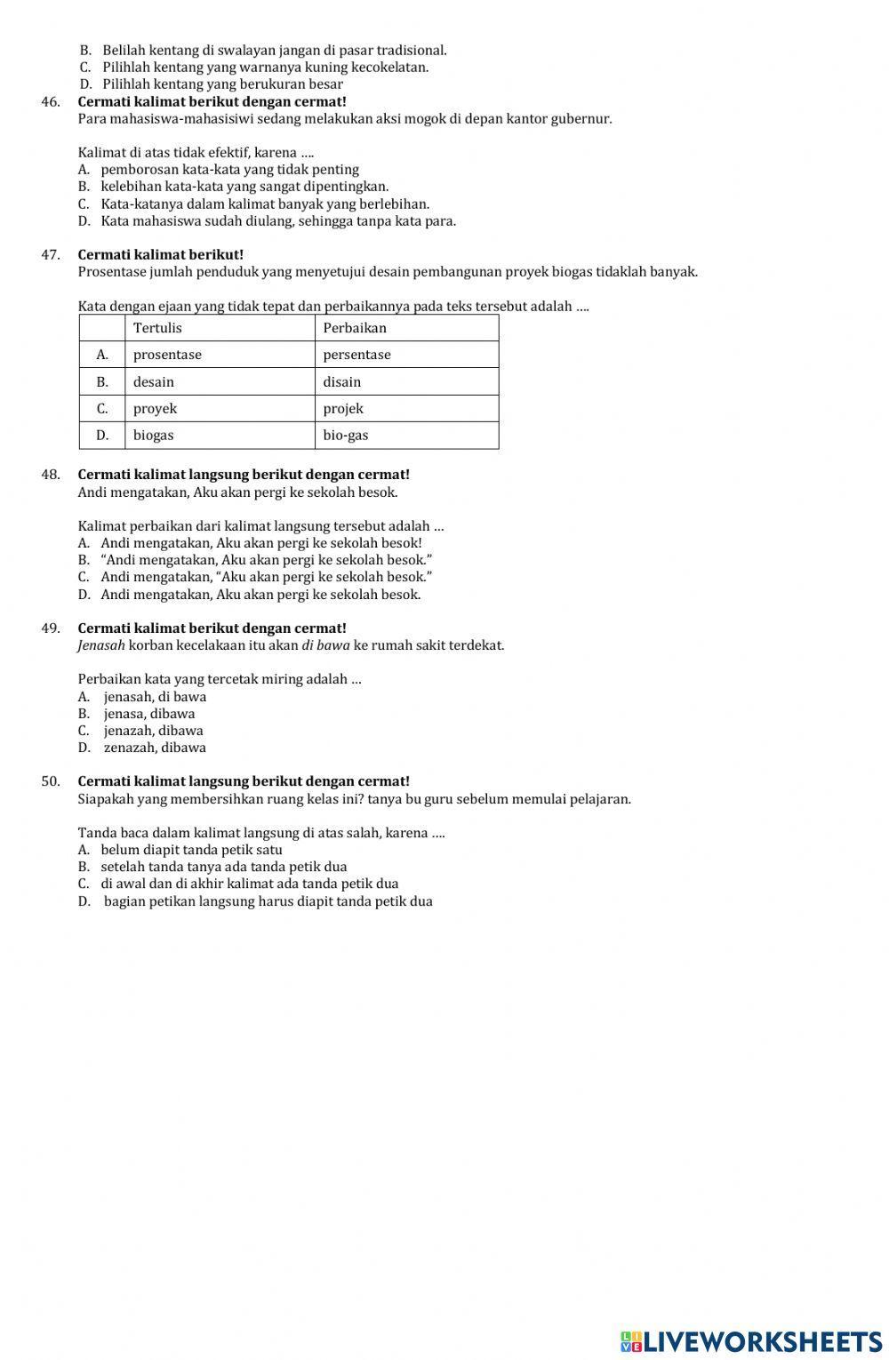 Ujian Sekolah Bahasa Indonesia