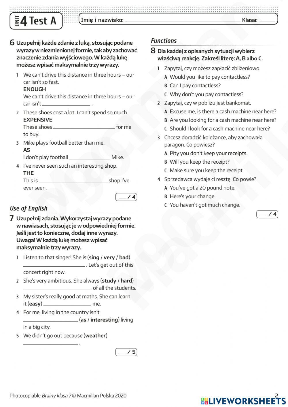 Brainy 7 unit 4 free interactive worksheets 6489117
