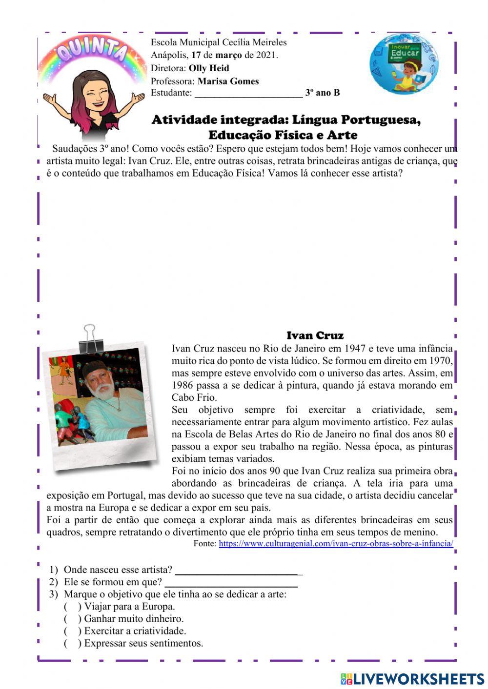Atividade integrada L. Portuguesa, Arte e Educação Física