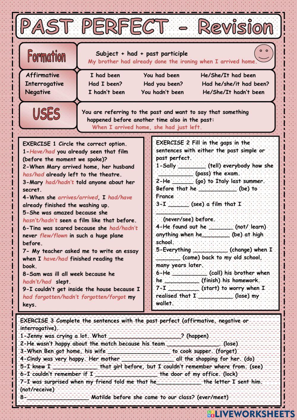 Past Perfect - grammar revision