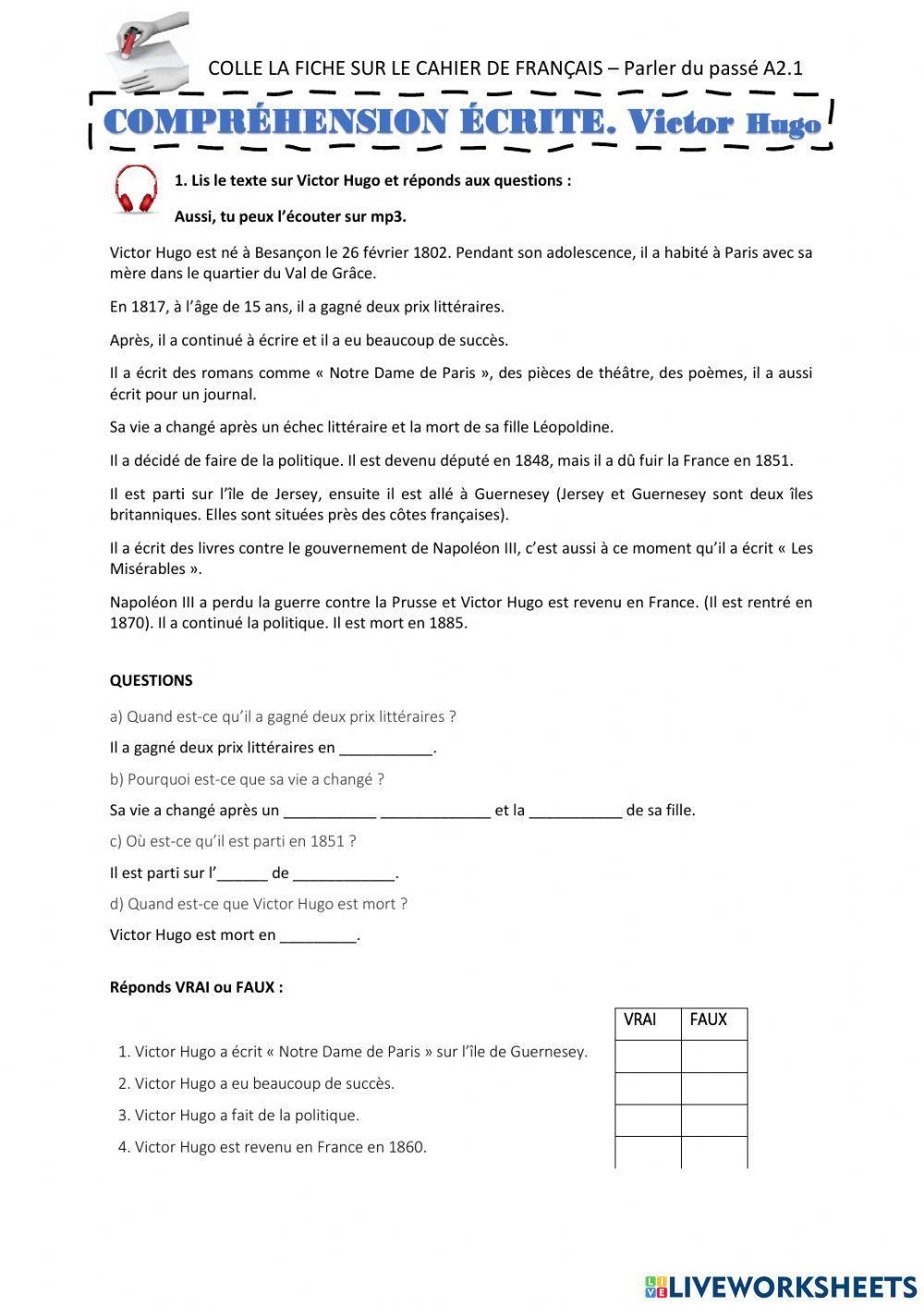 Victor Hugo - Biographie au Passé Composé