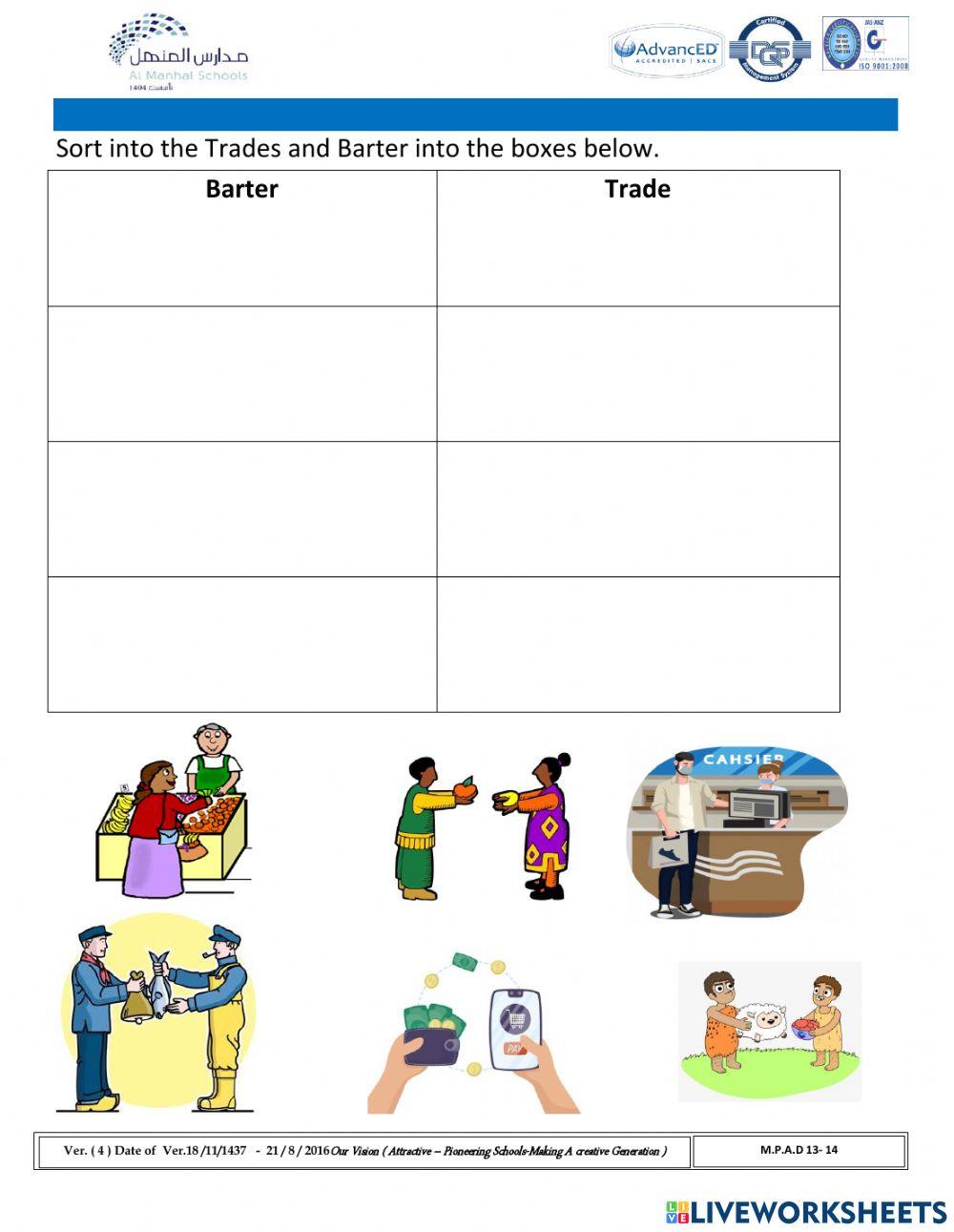 Trade and Barter online exercise for Live Worksheets
