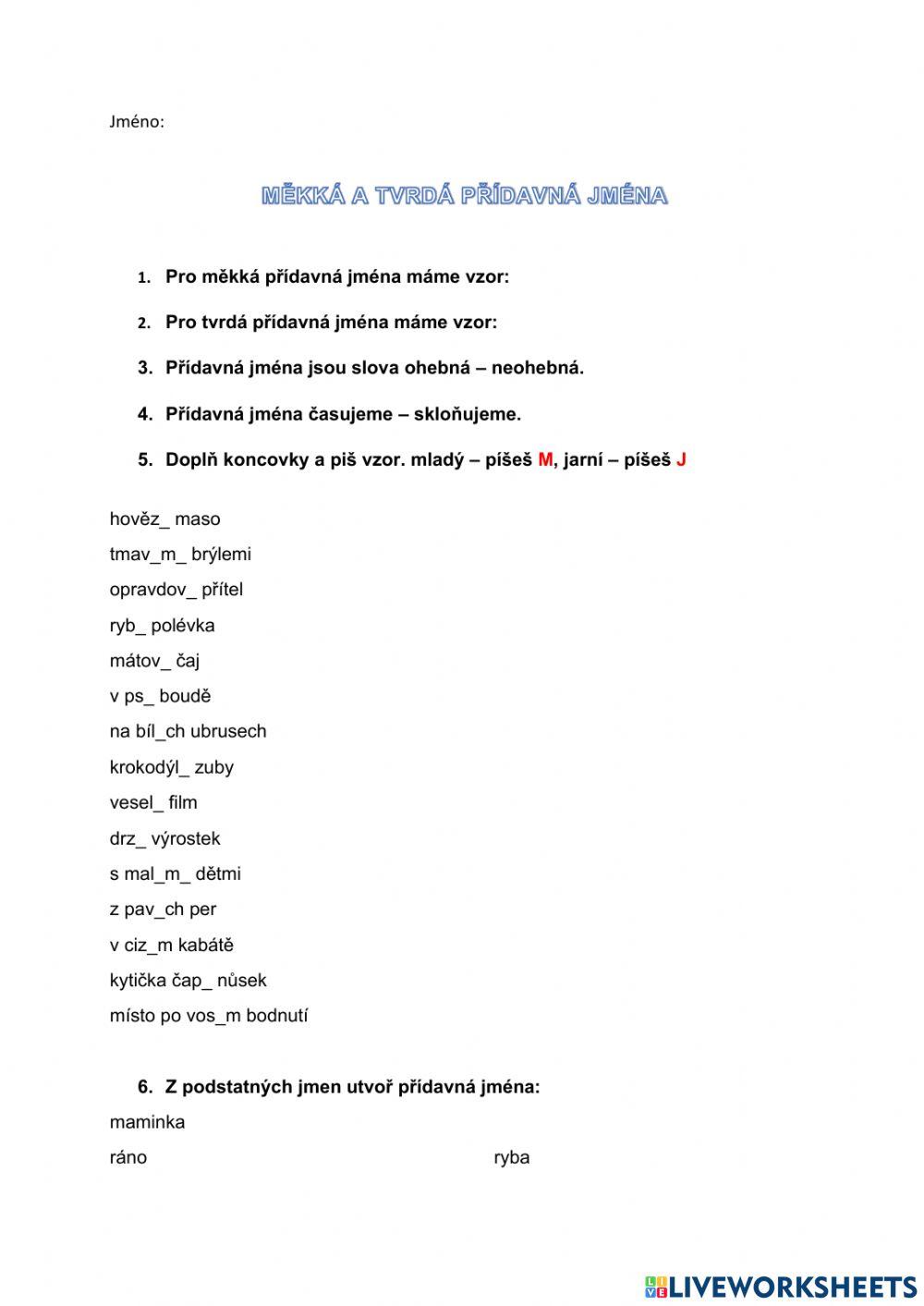 Měkká a tvrdá přídavná jména