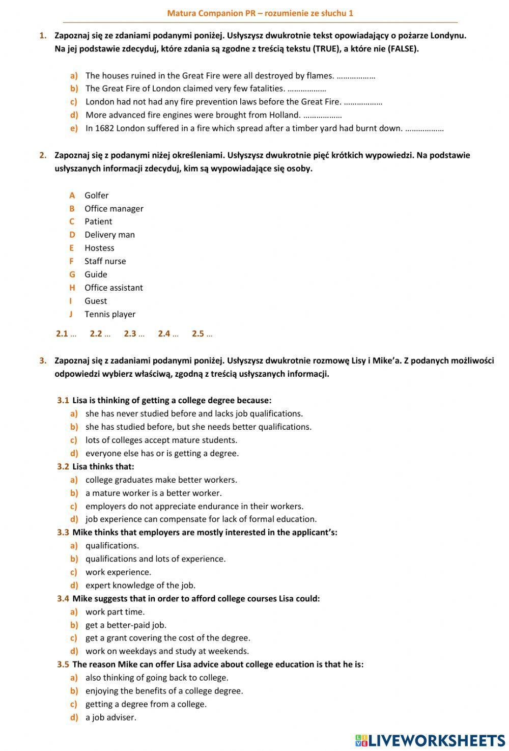 Matura Companion PR - rozumienie ze słuchu 1