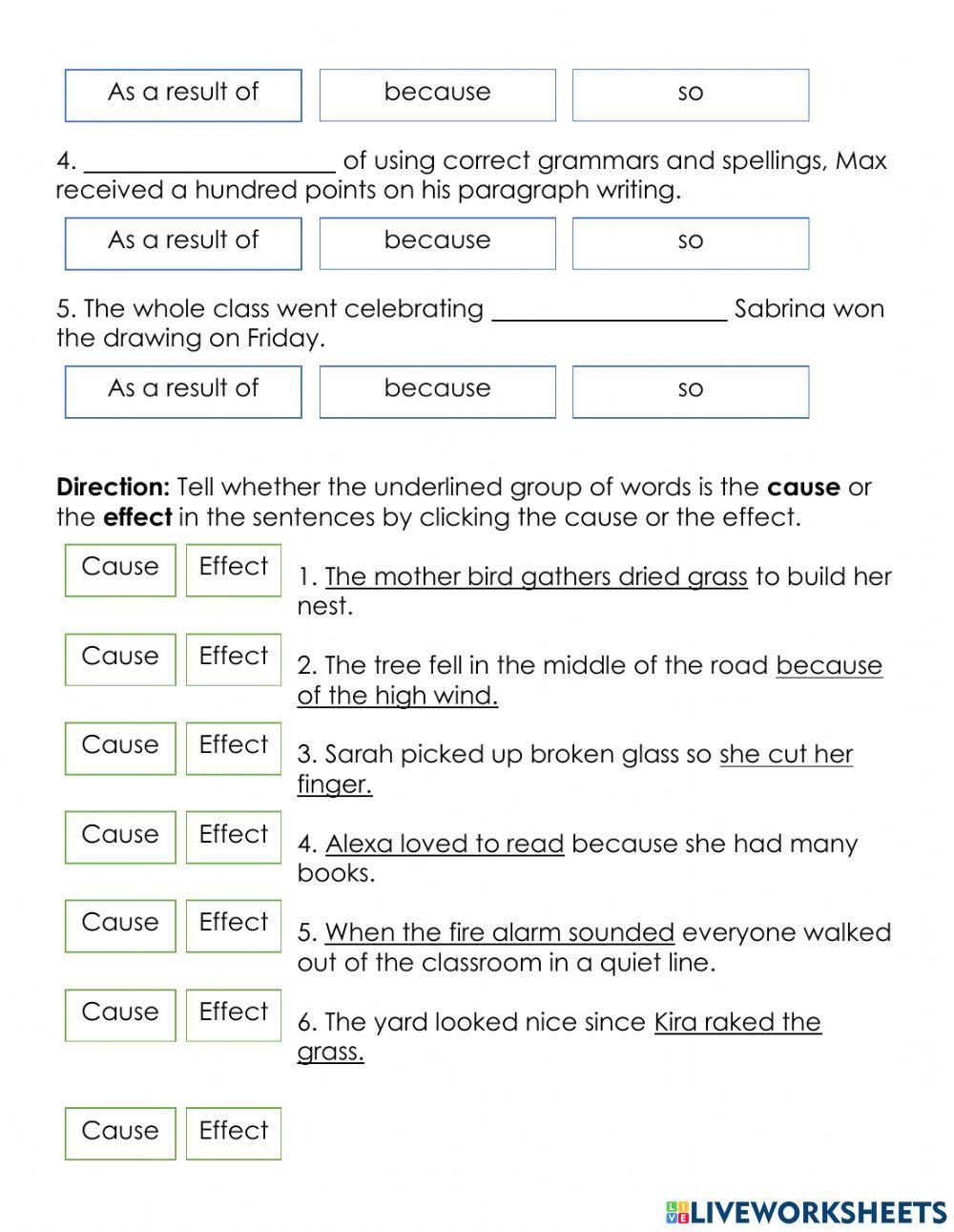 Cause and Effect Cause and Effect