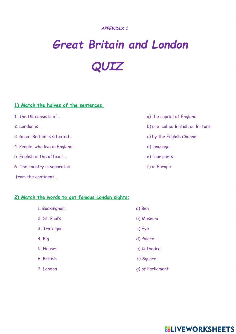 Great Britain and London quiz