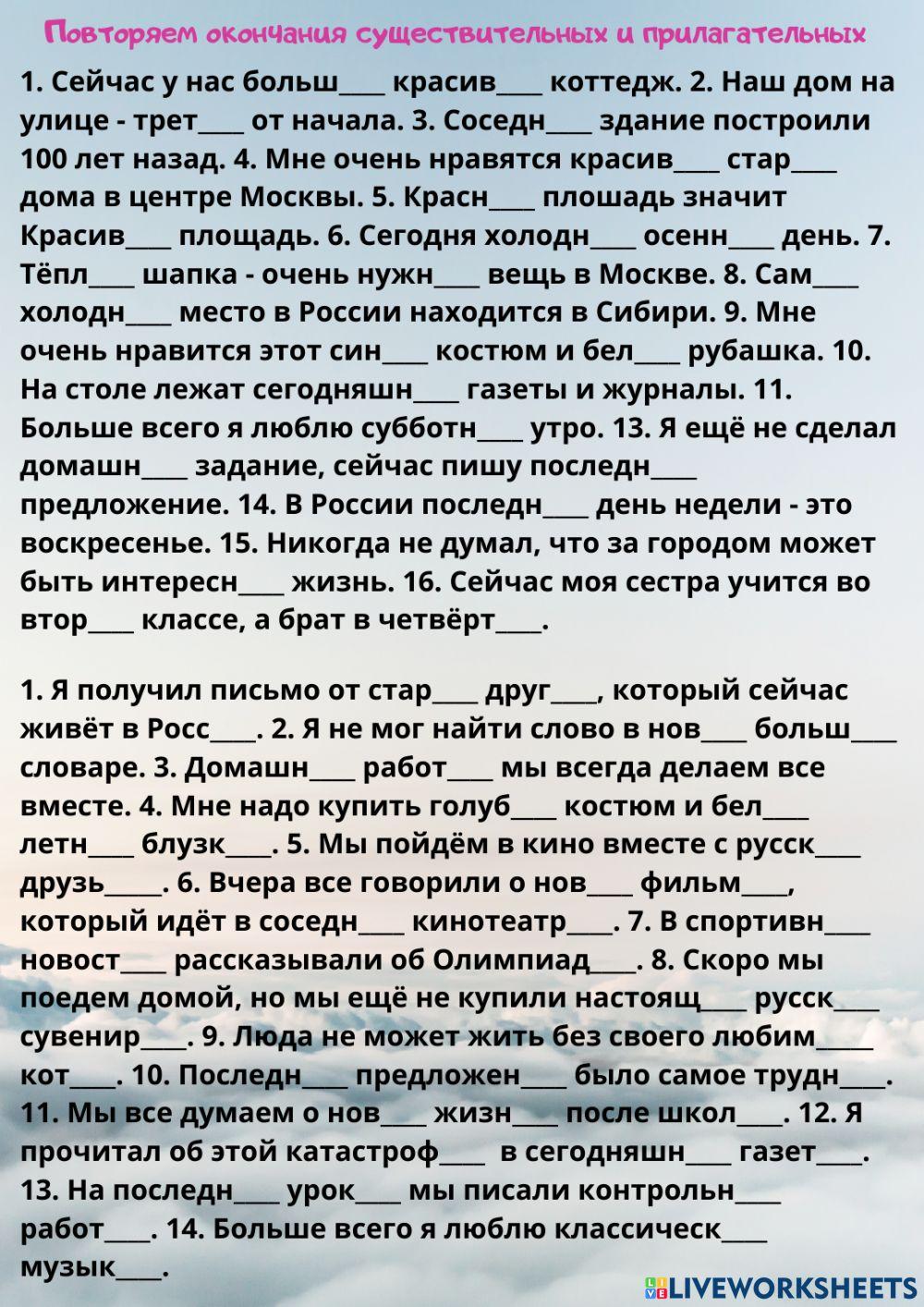 Повторяем окончания существительных и прилагательных.
